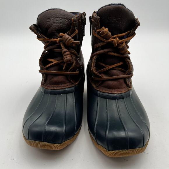 Sperry Saltwater Duck Boots Womens Size 7 Brown Leather Navy Rubber STS91175 - Picture 8 of 13